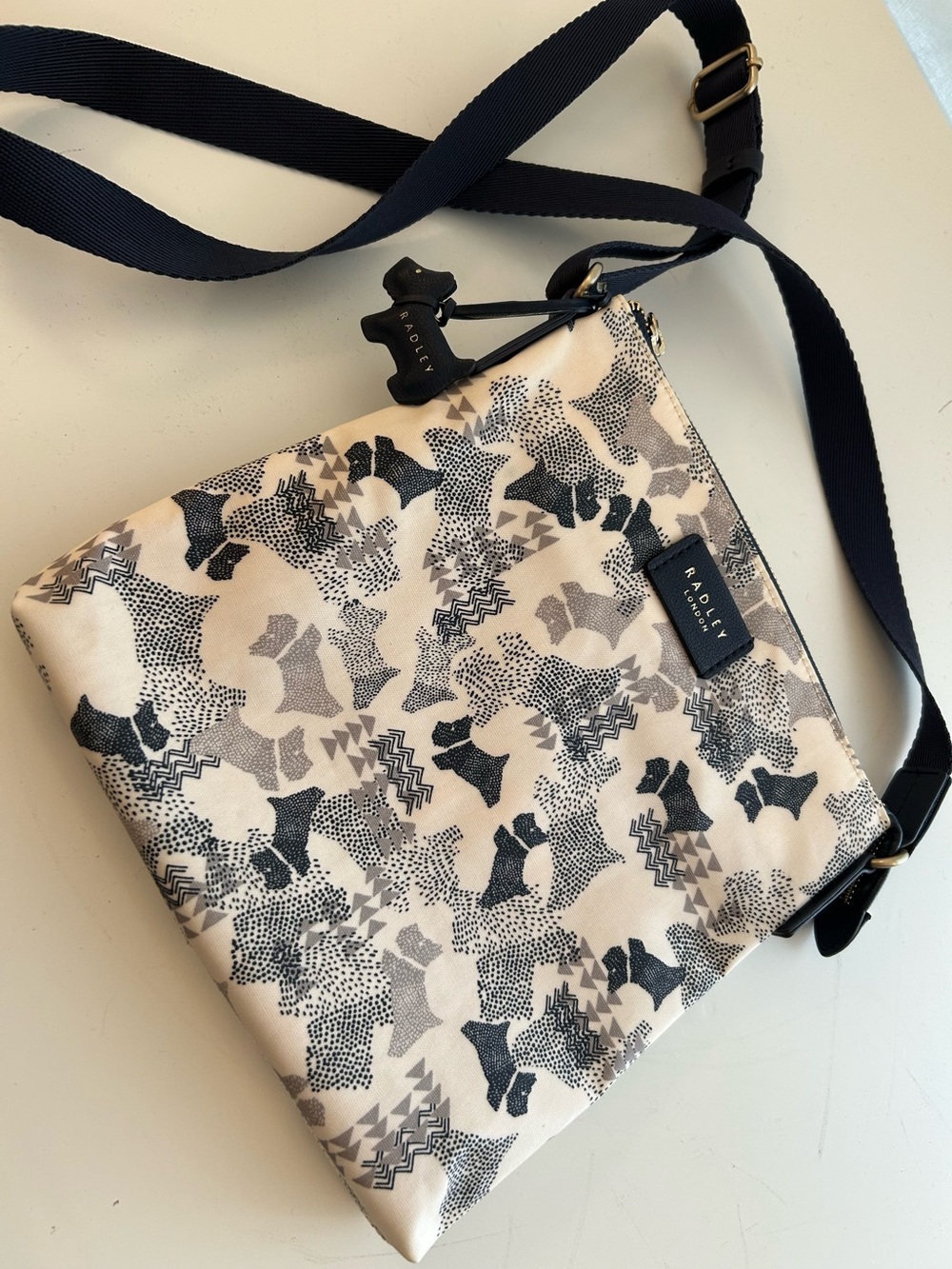 RADLEY LONDON Navy & Cream Scottie Dog Print Crossbody Bag